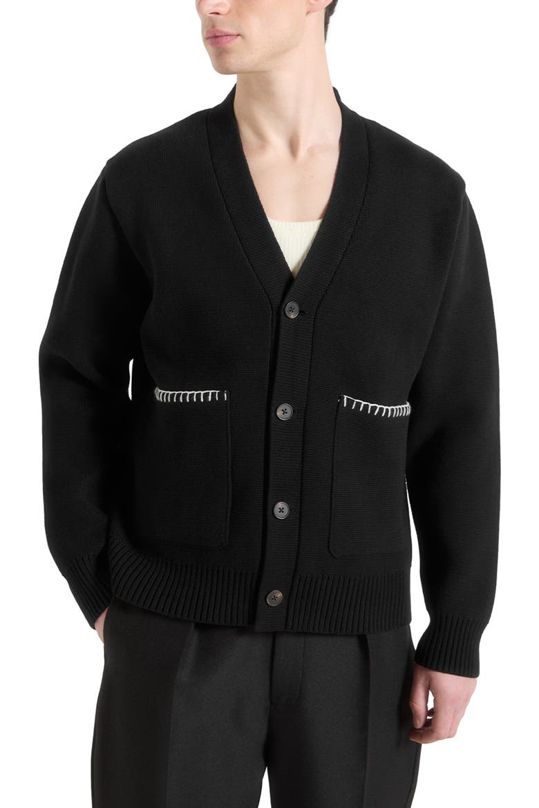 Gilbert Whipstitch Combed Cotton Cardigan, Alternate, color, Black