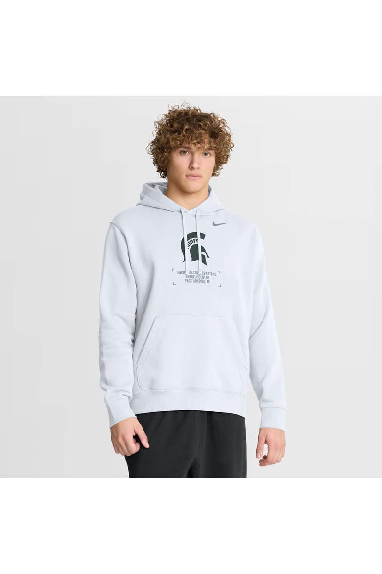 Men's Nike White Michigan State Spartans Basketball Two-Hit Club Fleece Pullover Hoodie, Main, color, White