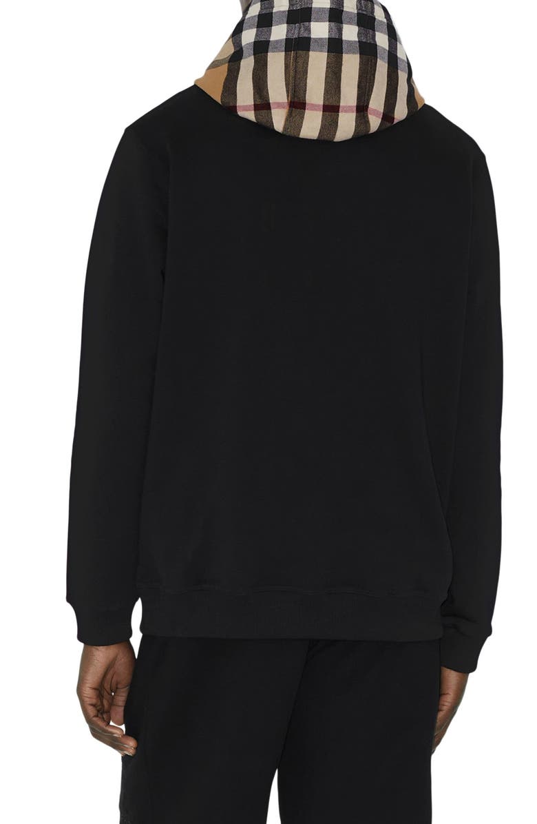 Burberry T-Fit Check Cotton Hoodie, Alternate, color, Black
