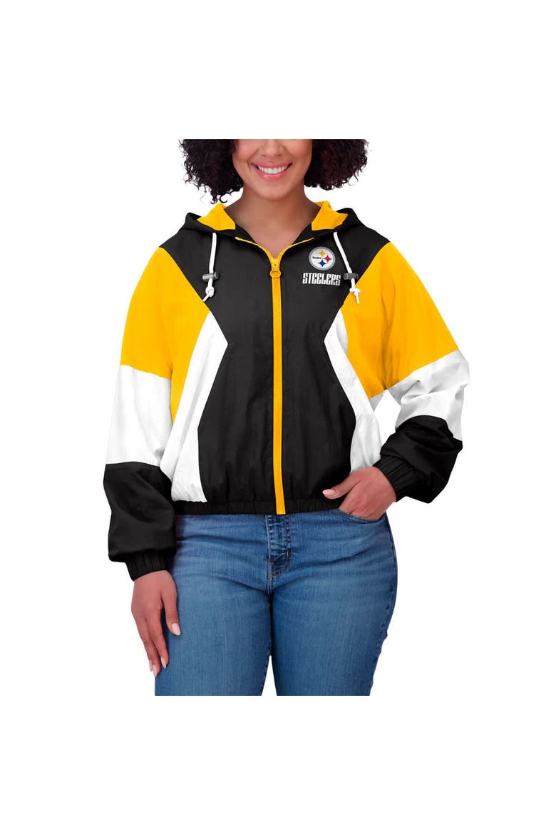 Women's WEAR by Erin Andrews  Black Pittsburgh Steelers Color Block Full-Zip Windbreaker Jacket, Alternate, color, Black