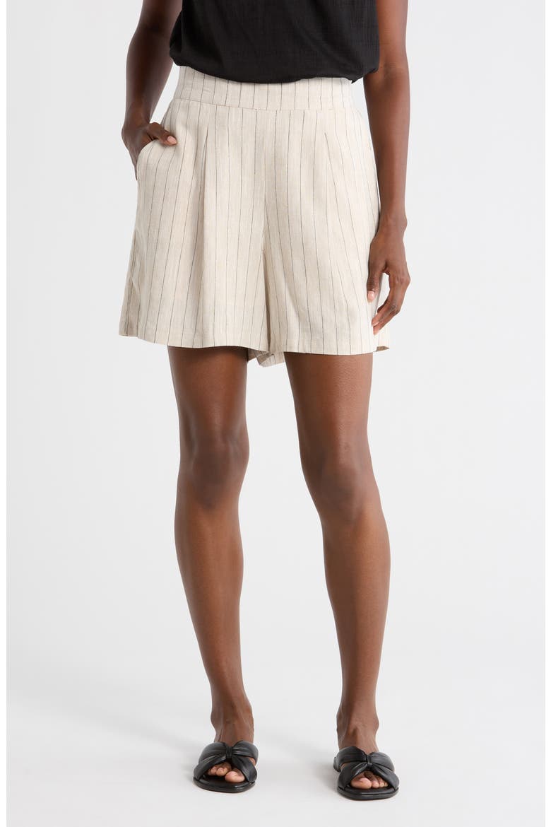 Stripe Linen Blend Shorts, Main, color, IVORY/ BLACK