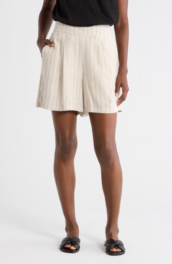 matty m. Stripe Linen Blend Shorts in Ivory/Black at Nordstrom Rack, Size X-Large