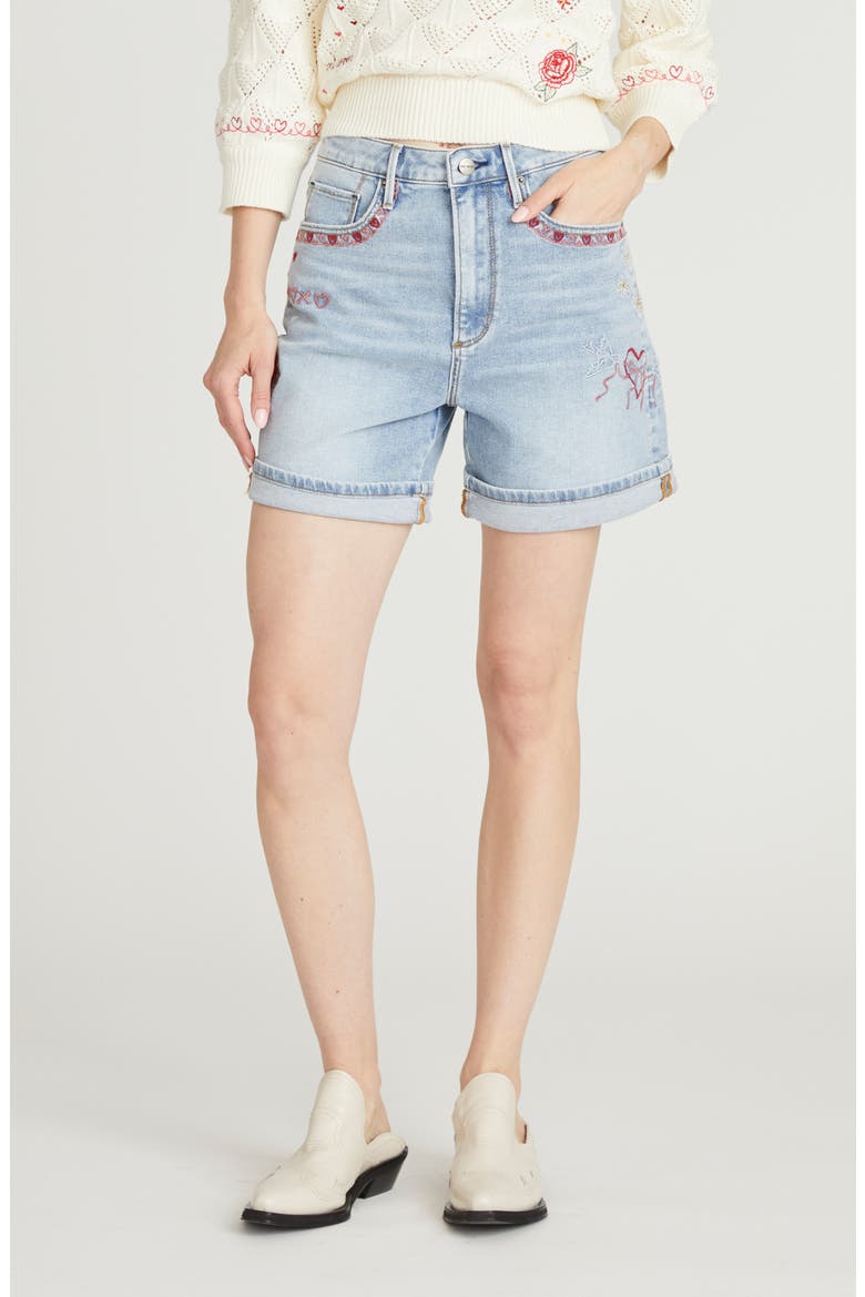 Aria High Waist Denim Shorts, Main, color, LIGHT WASH