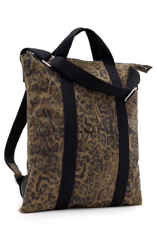 Allsaints Kei Leopard Canvas Backpack In Brown