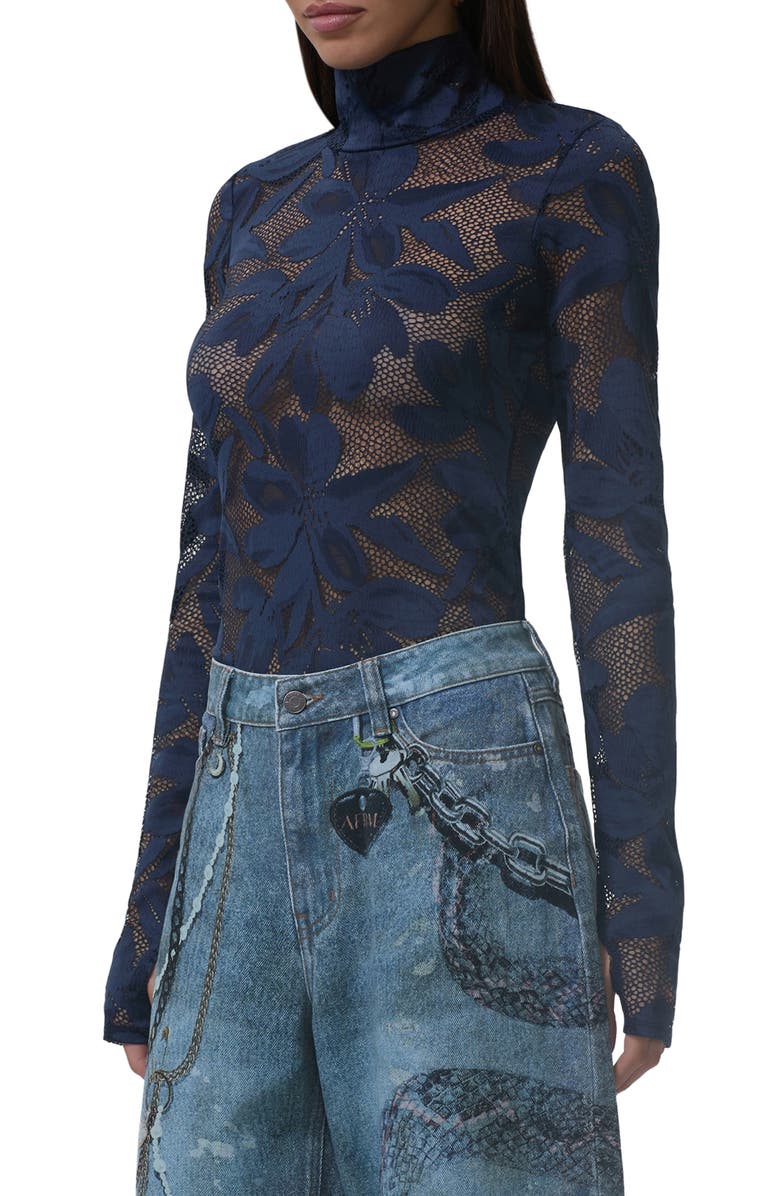 AFRM Zadie Turtleneck Sheer Lace Top, Alternate, color, Black Iris