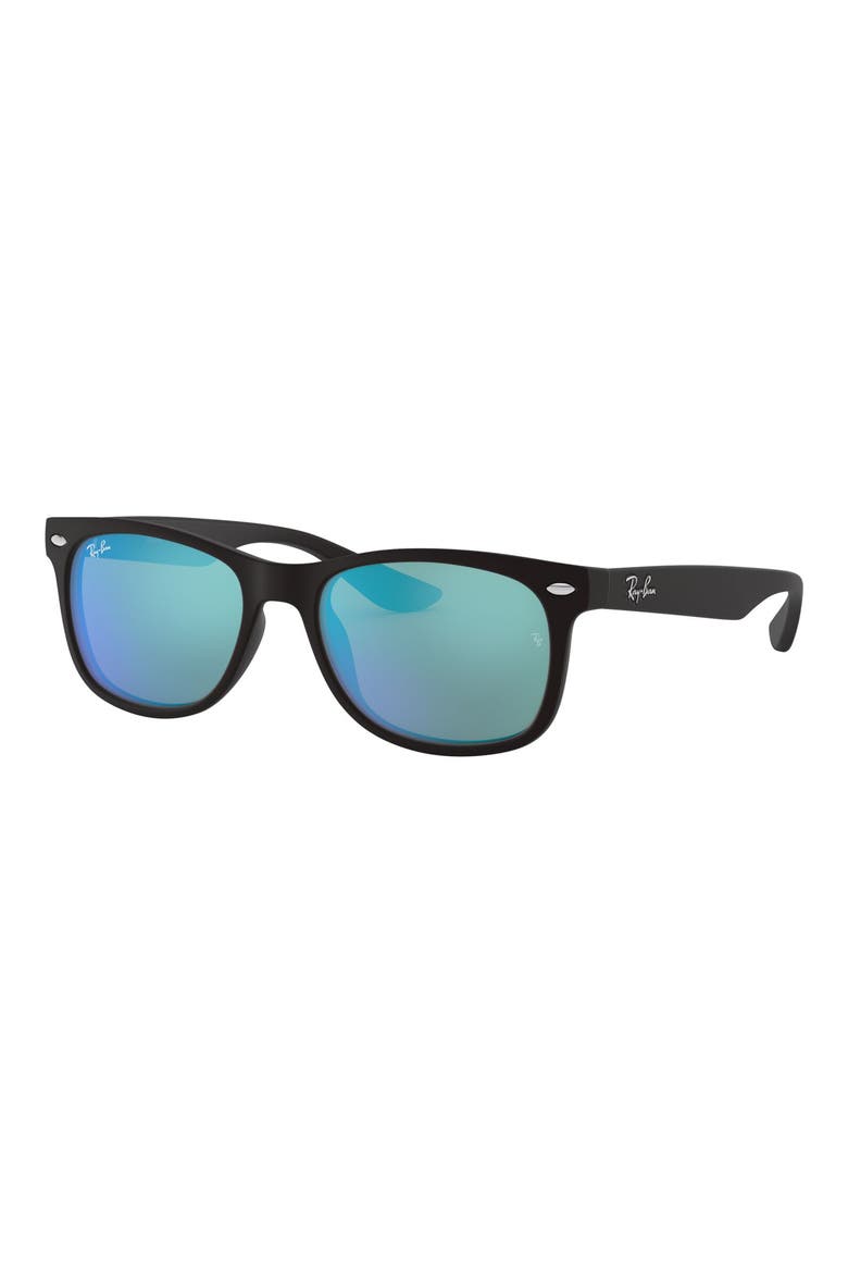 Junior 50mm Wayfarer Mirrored Sunglasses, Alternate, color, BLACK/ BLUE MIRROR