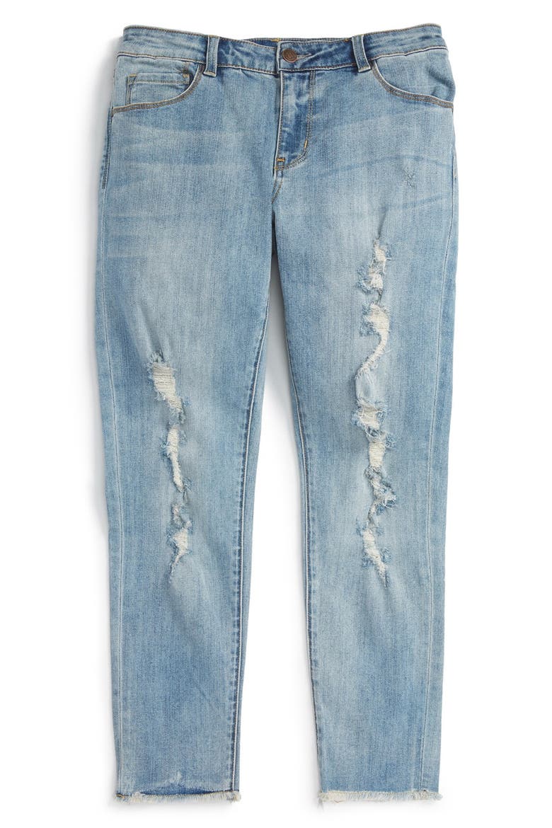 Treasure&Bond Raw Hem Crop Girlfriend Jeans, Main, color, LUXE BLEACH DESTROY