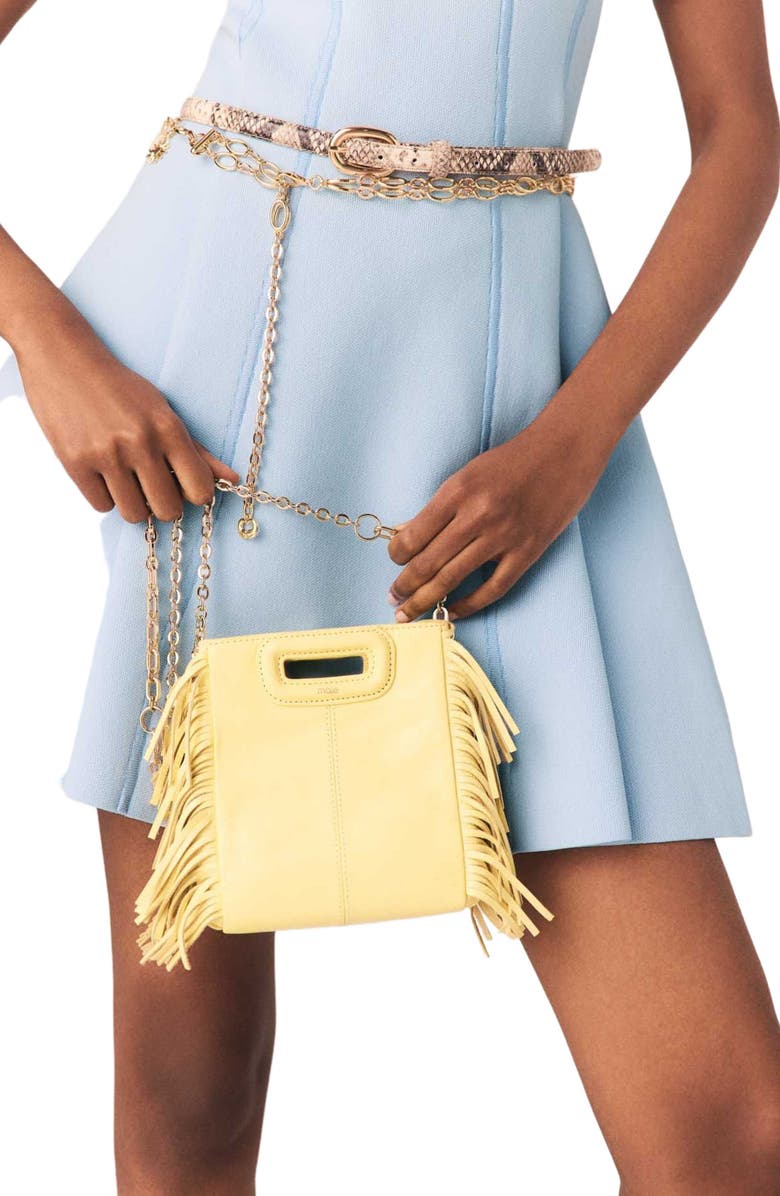 maje Matte crackled leather M Mini bag, Alternate, color, Pale Yellow