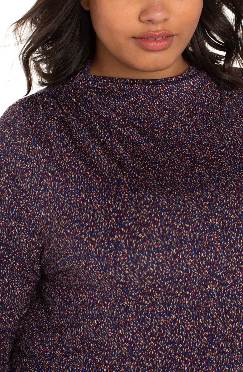 Liverpool Los Angeles Printed Long Sleeve Ruched Jersey Top, Alternate, color, Wine Berry Multi