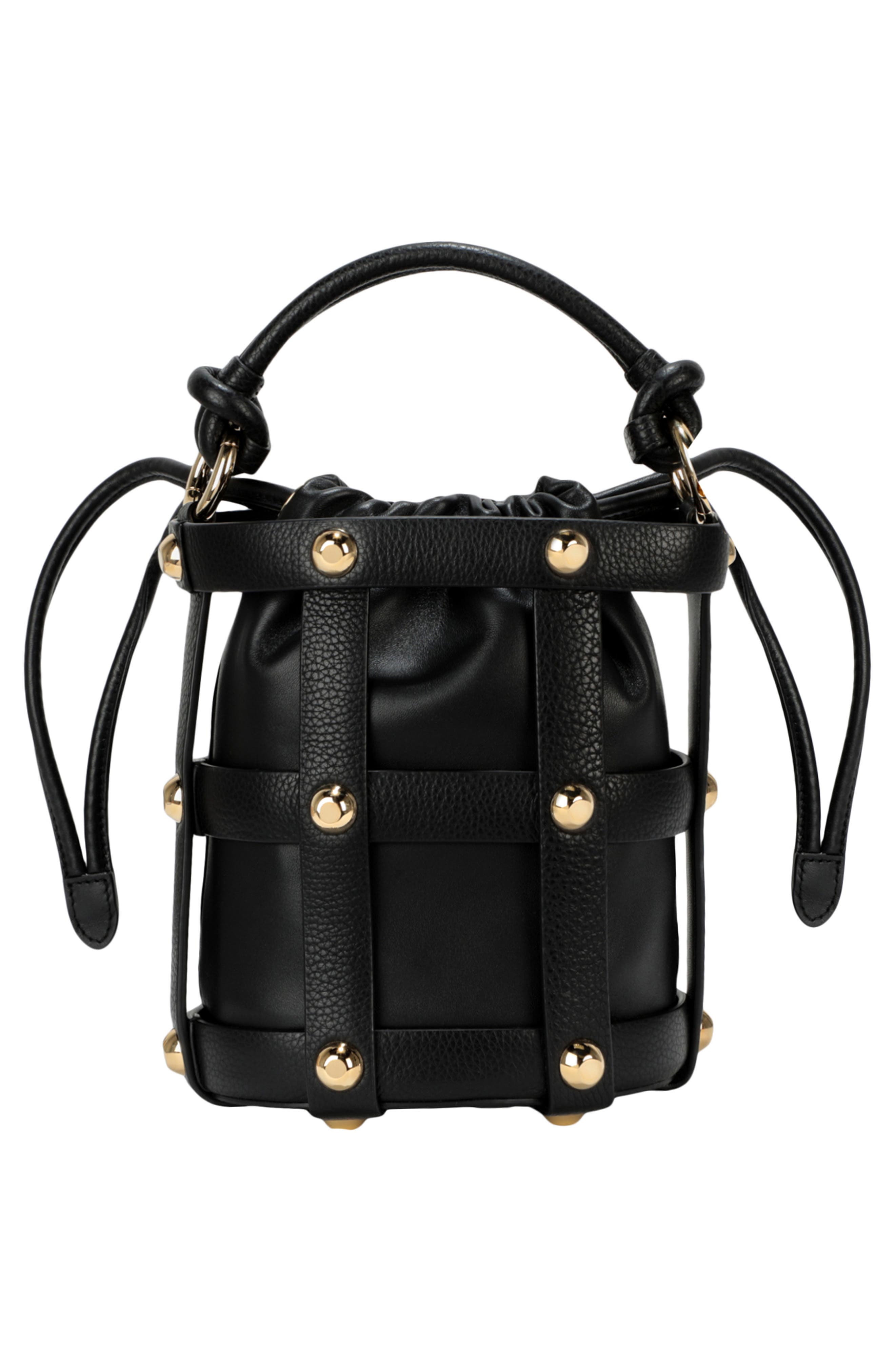 FERRAGAMO Drawstring Leather Shoulder Bag, Alternate, color, Black