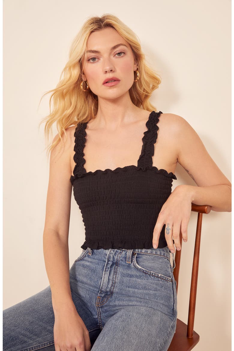 Leonore Smock Crop Top, Alternate, color, BLACK