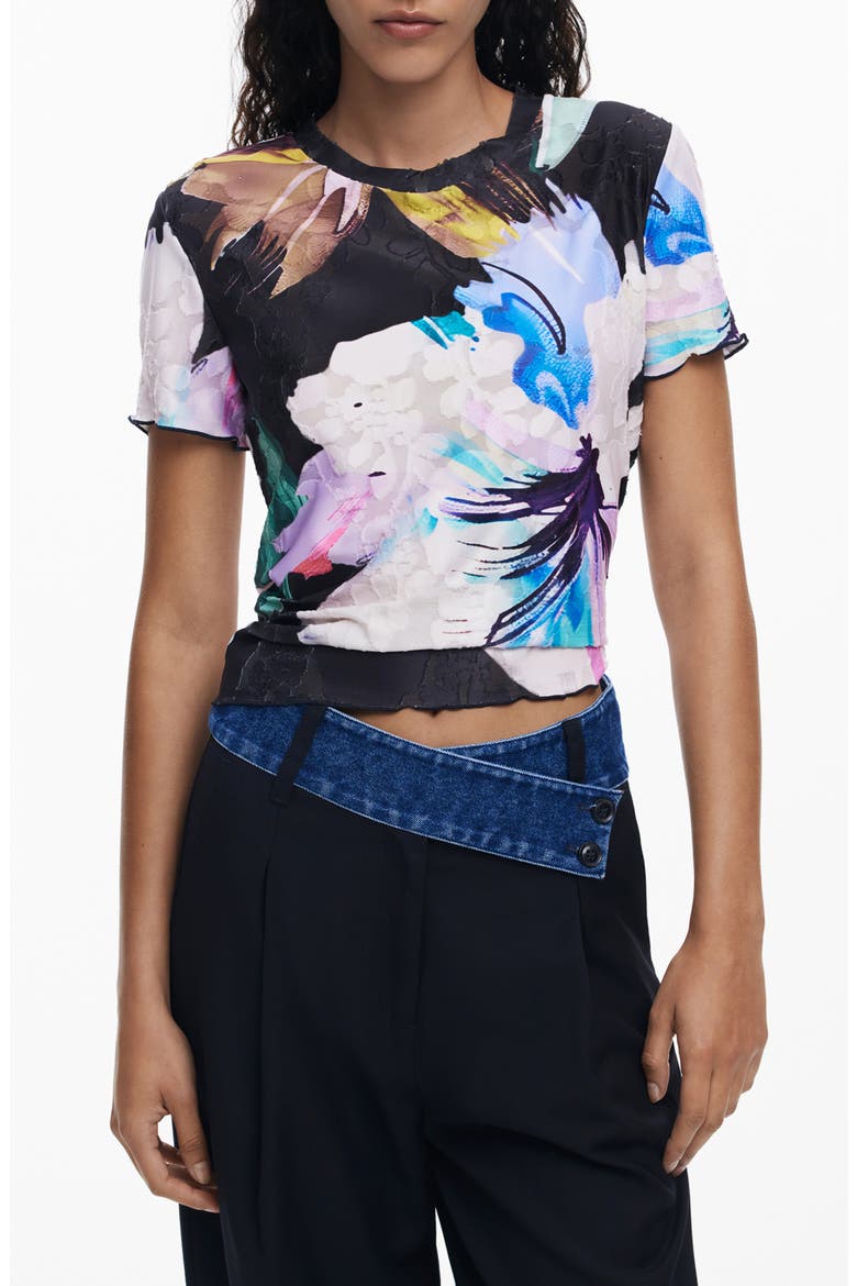 Texture Floral Top, Main, color, BLACK