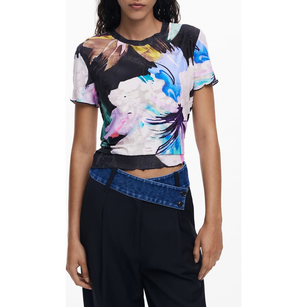 Desigual Texture Floral Top In Multi