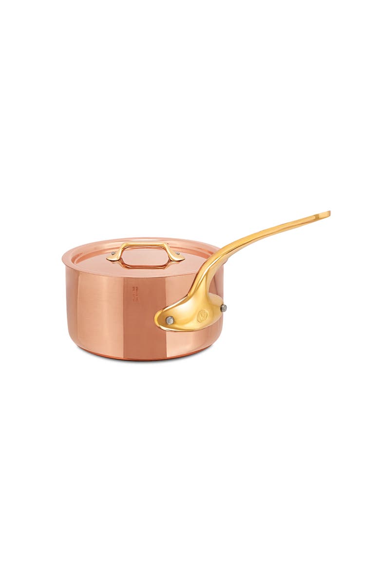 Mauviel M'Heritage 200 B 2mm Polished Copper & Stainless Steel Sauce Pan With Lid, And Brass Handles, 1.8-qt, Main, color, Copper
