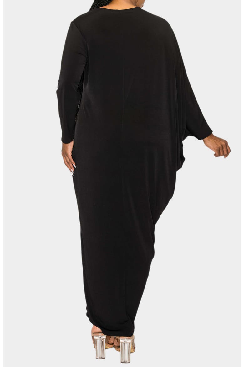 Louella Asymmetrical Long Sleeve Stretch Maxi Dress, Alternate, color, BLACK