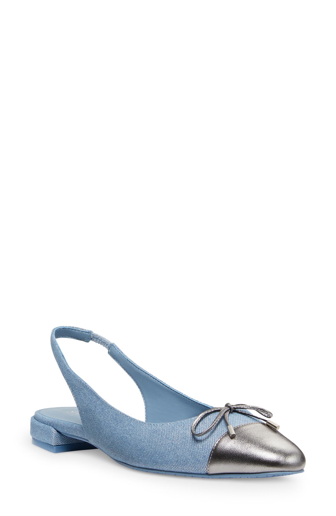 Stuart Weitzman Sleek Bow Slingback Flat, Main, color, Silver/ Gunmetal