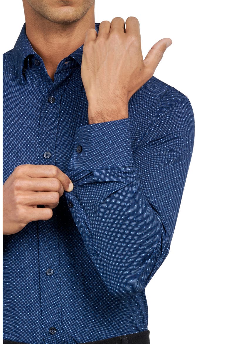 Regular Fit Dot Print Performance Stretch Dress Shirt, Alternate, color, NAVY