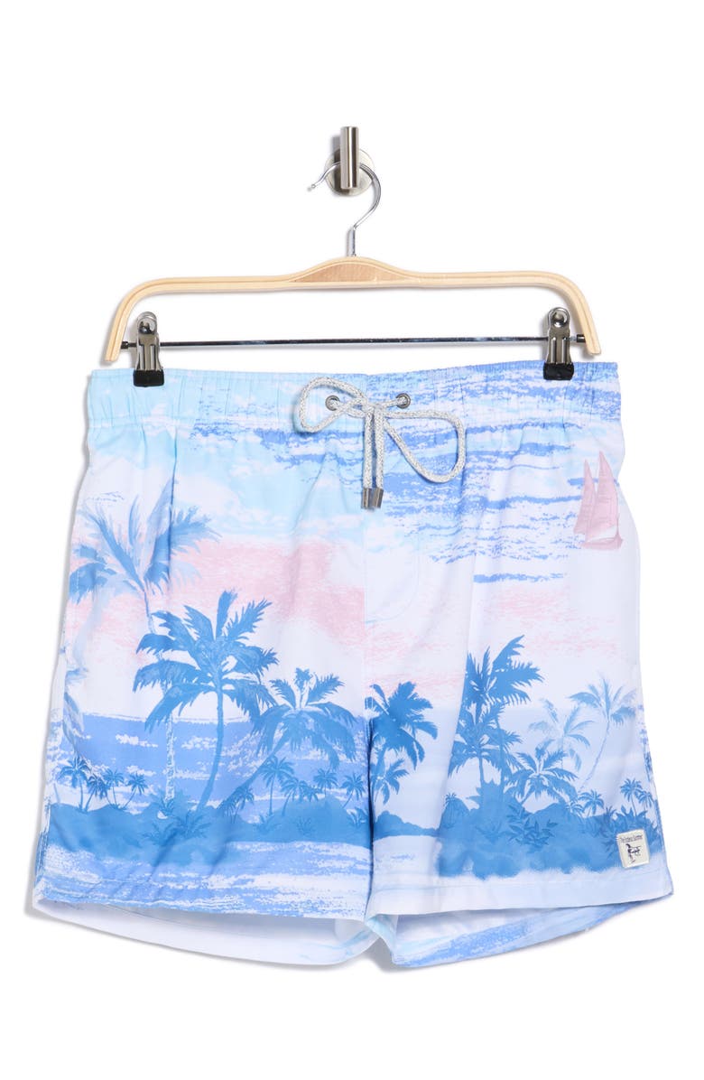 THE ENDLESS SUMMER Tropical Volley Swim Trunks, Alternate, color, Light Blue