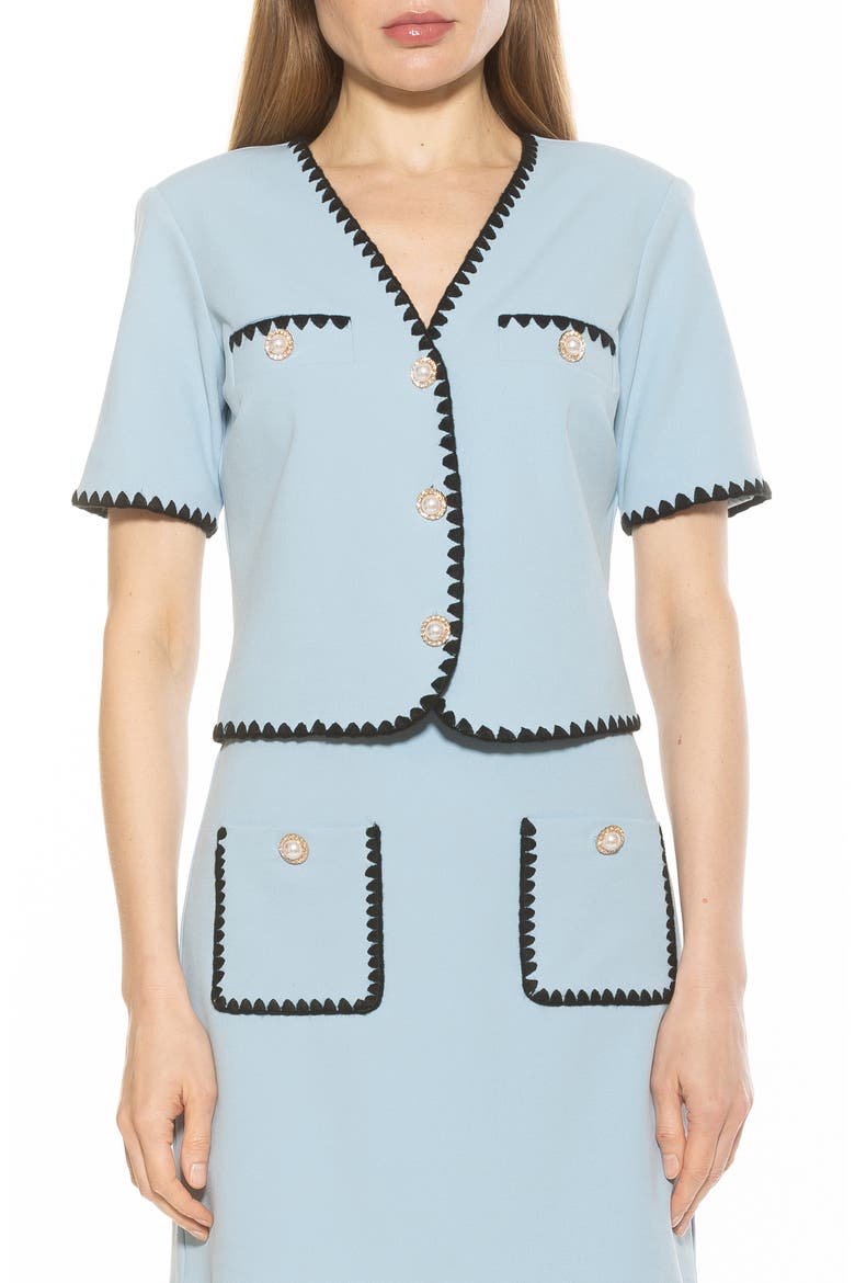 Willa Embroidered Short Sleeve Jacket, Main, color, HALOGEN BLUE