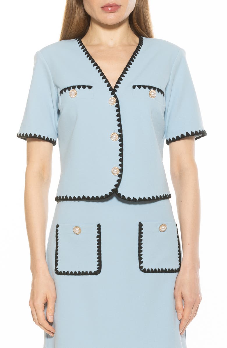 Alexia Admor Willa Embroidered Short Sleeve Jacket, Main, color, Halogen Blue