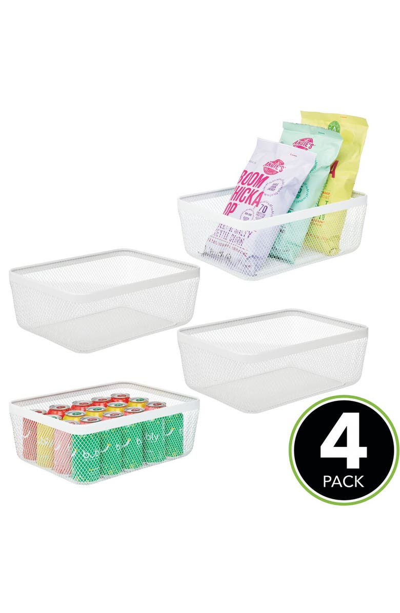 mDesign Metal Wire Food Organizer Storage Bin Basket for Kitchen, Pantry, Bathroom, Laundry Room, Closets, Garage - White, 4 Pack, Alternate, color, White