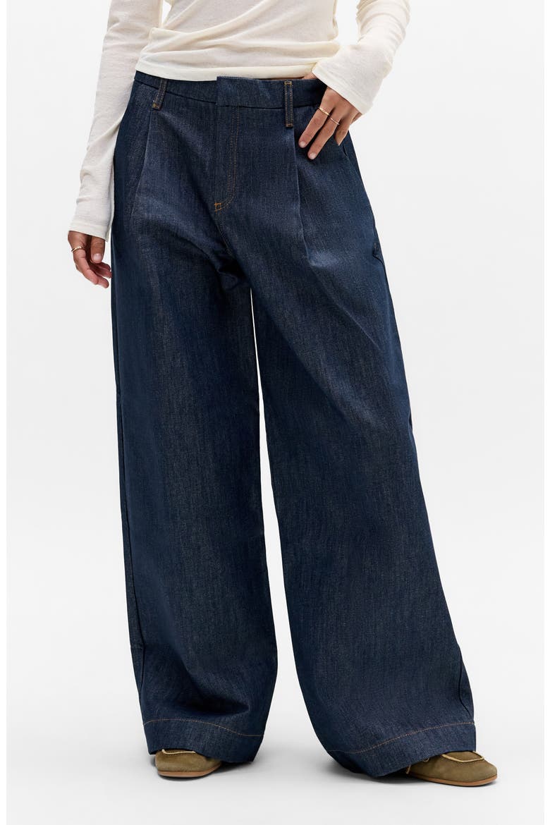 Ray Pleated Wide Leg Denim Chinos, Main, color, BLUE