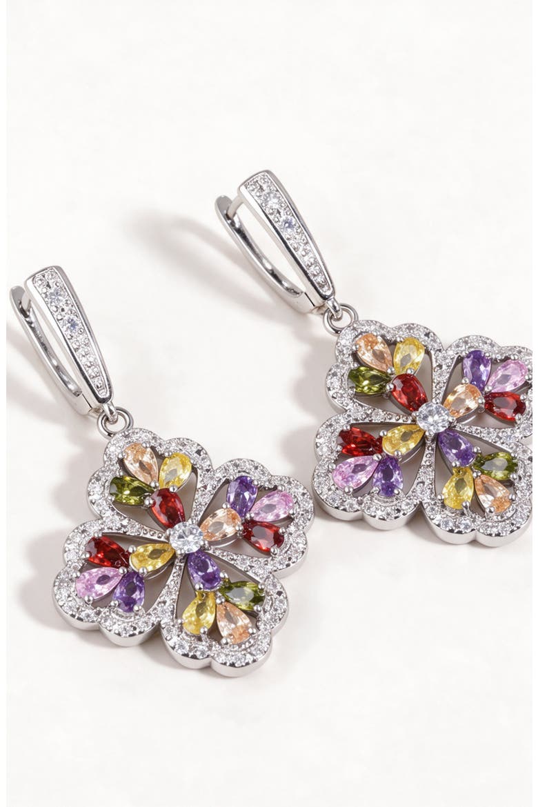 Crystal Floral Cluster Statement Drop Earrings, Alternate, color, Multicolor