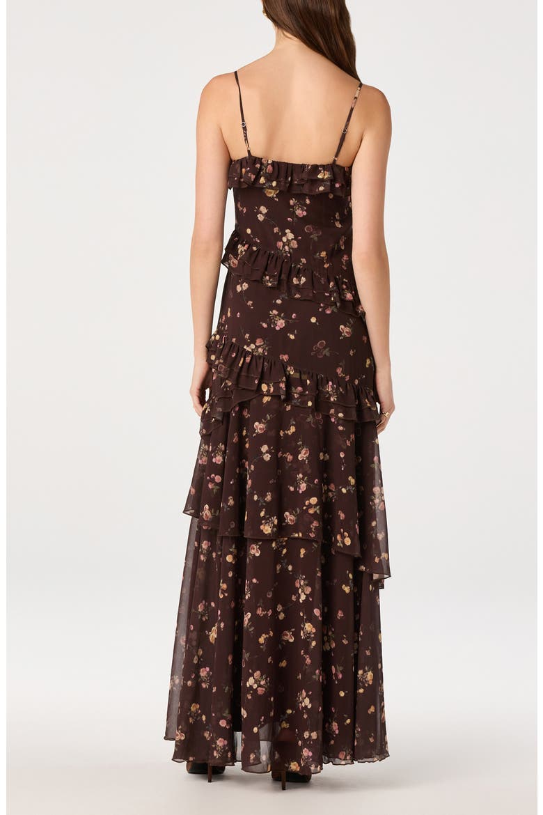Journee Ruffle Floral Maxi Dress, Alternate, color, CHOCOLATE FLORAL