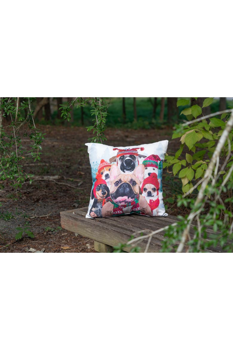 Winter Dogs In Knitted Holiday Hats Christmas Throw Pillow 18" x 18", Alternate, color, Red