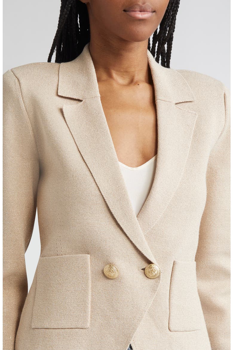 Sofia Metallic Knit Blazer, Alternate, color, PALE KHAKI/ GOLD