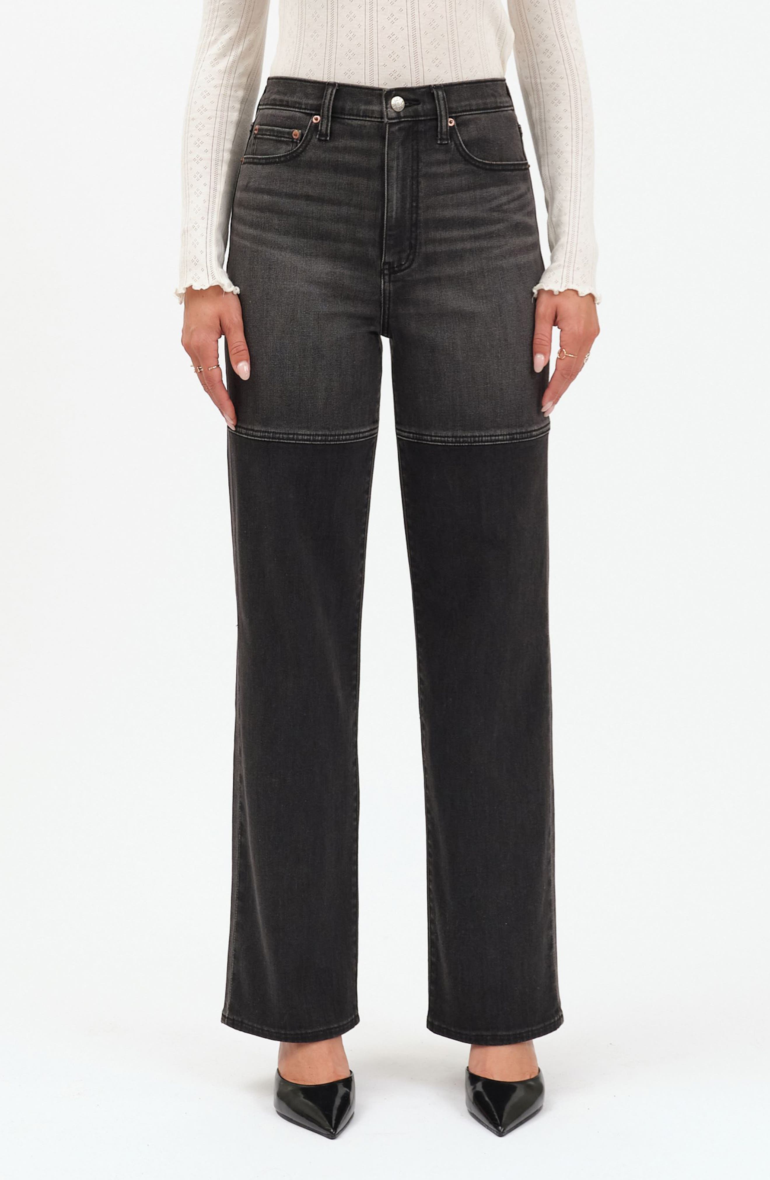 DAZE City Two-Tone High Waist Straight Leg Jeans