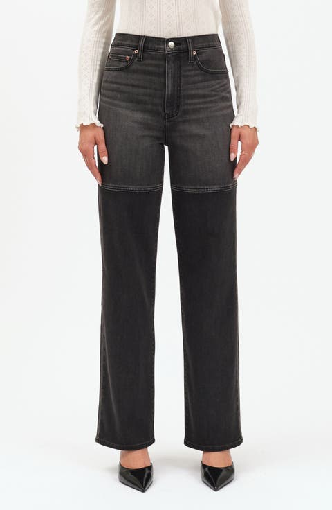 City Two-Tone High Waist Straight Leg Jeans (Black Double Dip)
