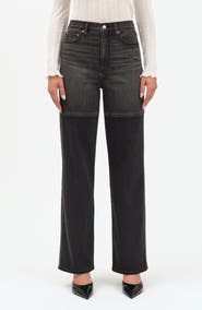 DAZE City Two-Tone High Waist Straight Leg Jeans