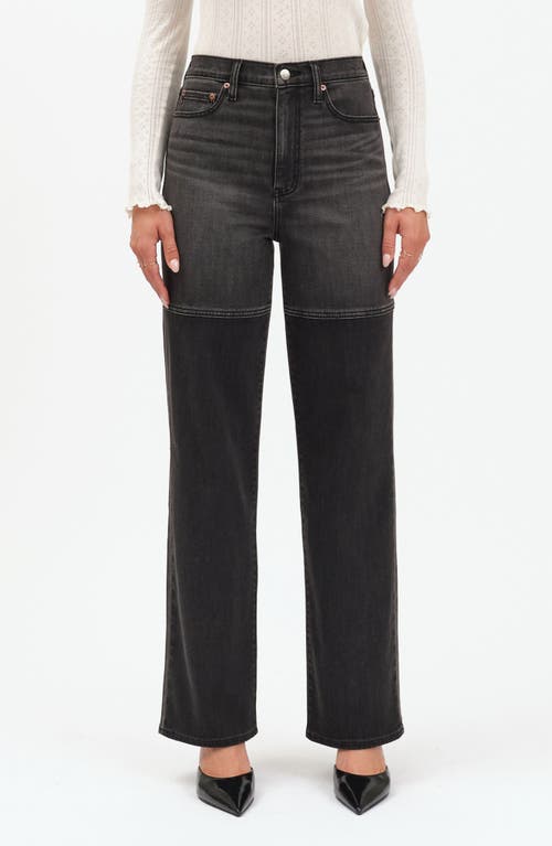 Daze City Two-tone High Waist Straight Leg Jeans In Black