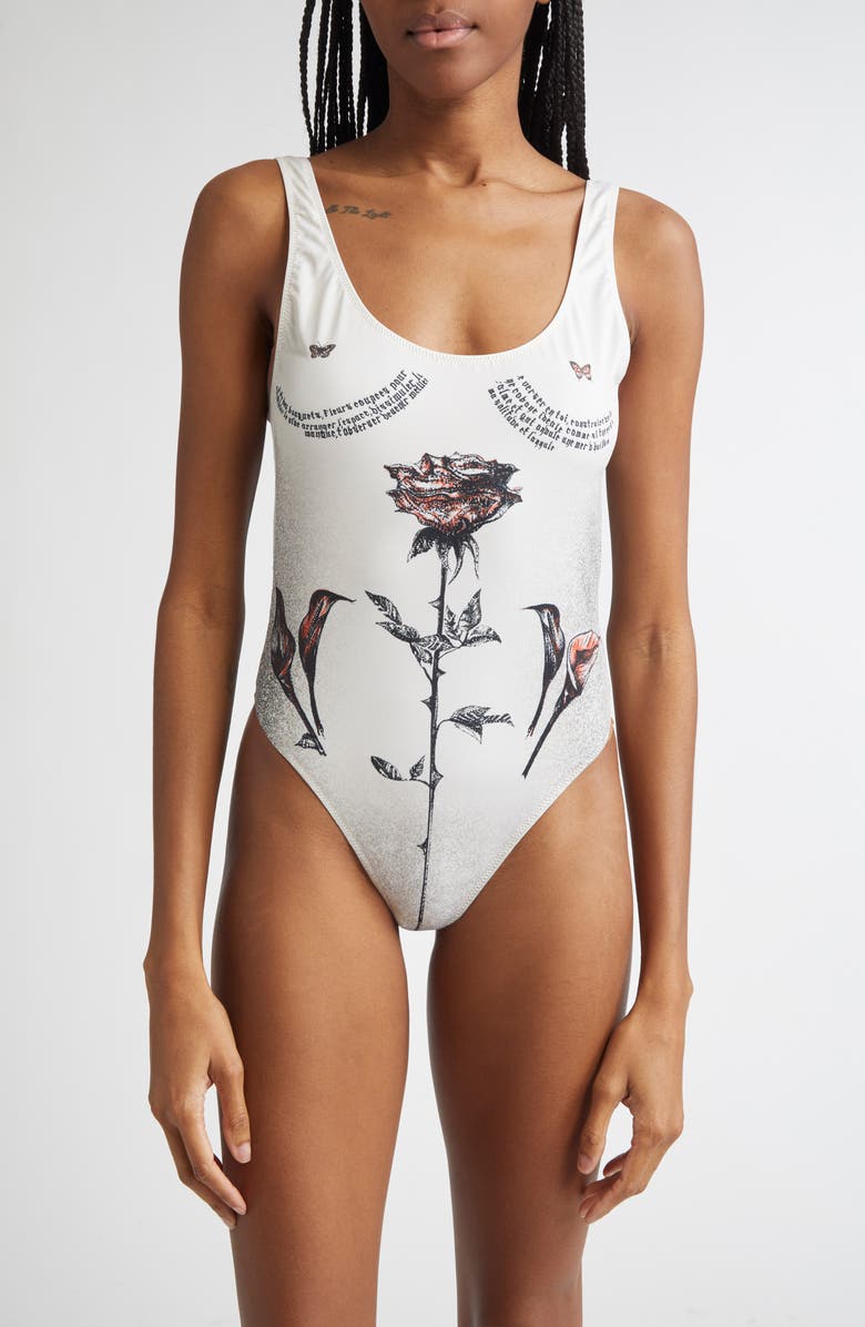 Jean Paul Gaultier Tattoo Roses One-Piece Swimsuit, Main, color,