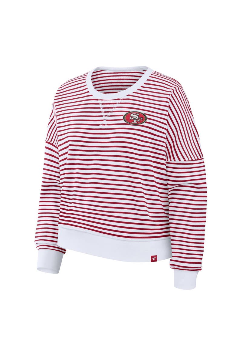 Women's Fanatics White/Scarlet San Francisco 49ers Striped Oversized French Terry Sweatshirt, Alternate, color, White