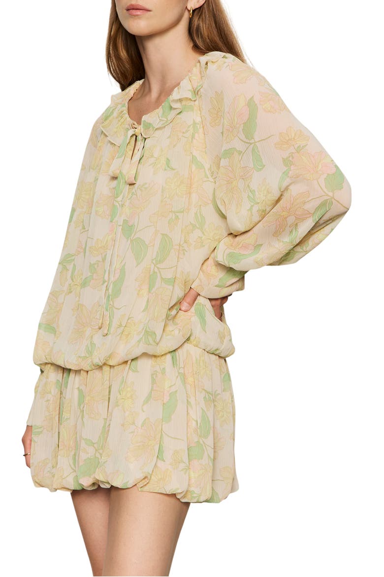 Floral Print Long Sleeve Minidress, Alternate, color, GENTLE LILY YELLOW