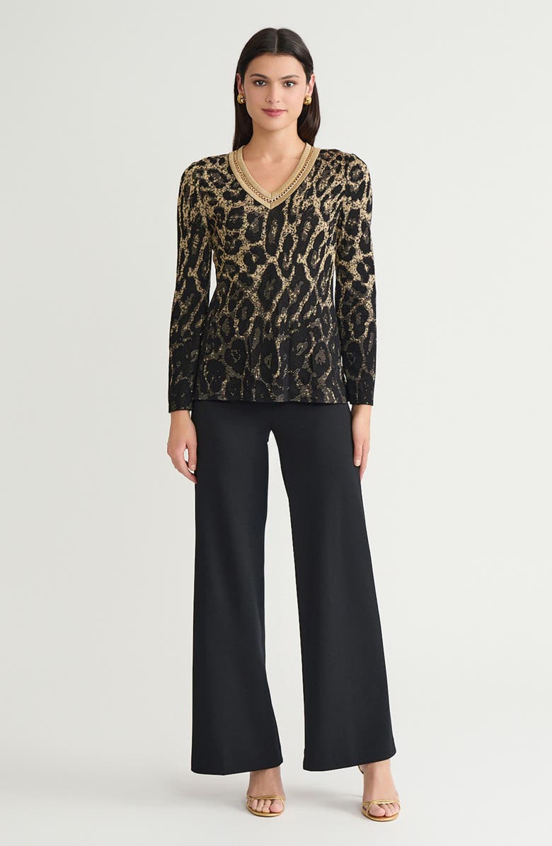 Ming Wang Lurex Leopard Print Jacquard Soft Knit Tunic, Alternate, color, Black/Gold