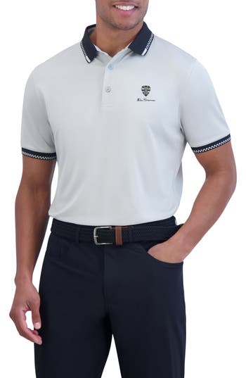 Ben Sherman Checker Rib Air Piquè Golf Polo In Gray