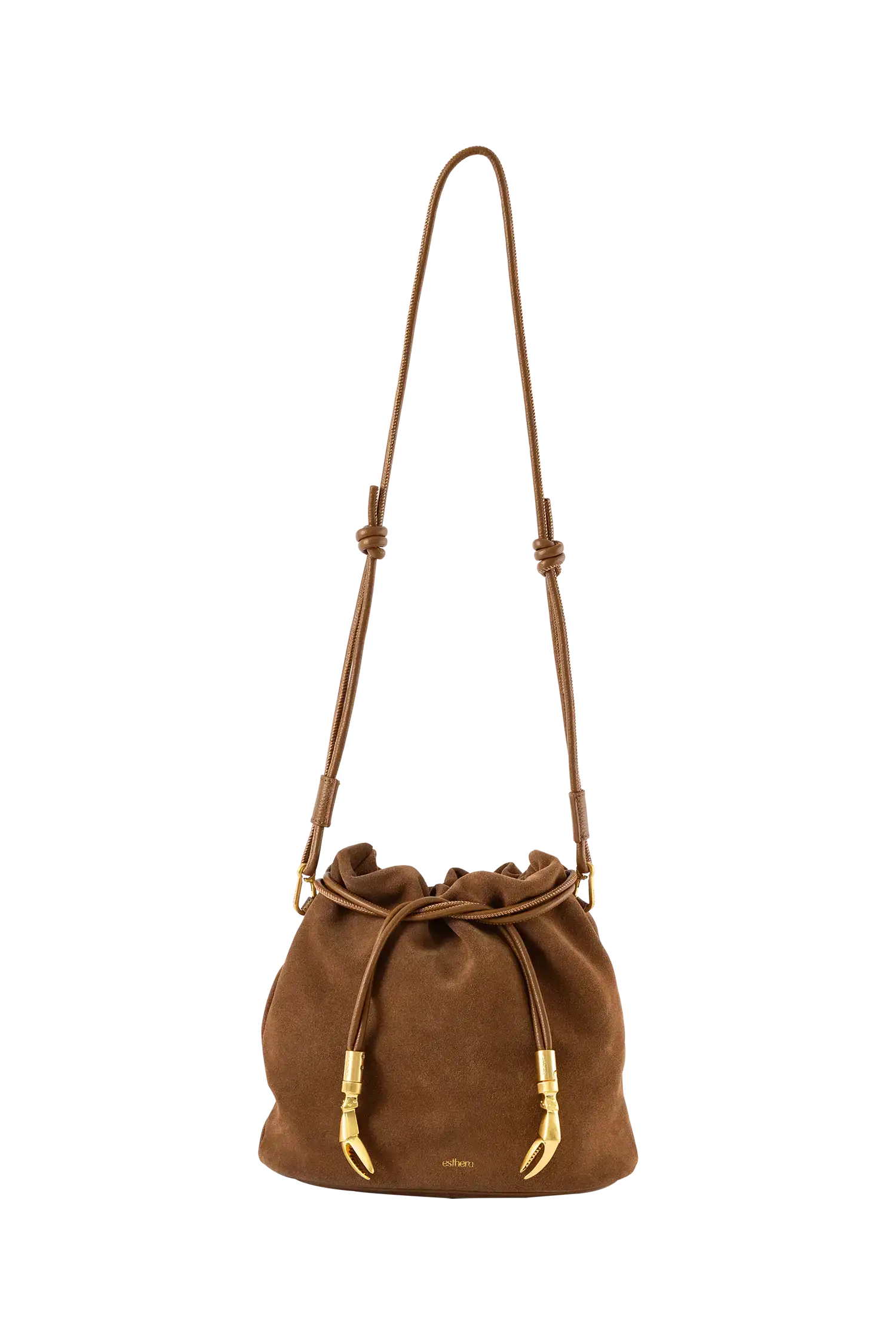 Leather Pouch Bag with Crab Claw, Alternate, color, Caramel