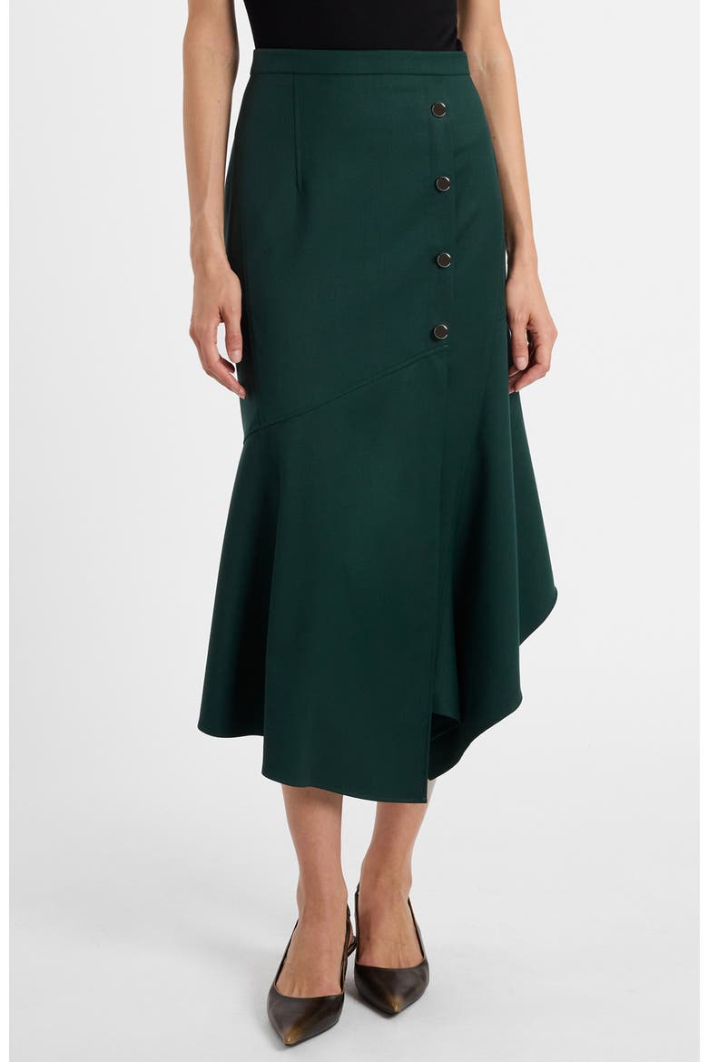 Bristol Asymmetric Midi Skirt in Soft Crepe, Alternate, color, Evergreen