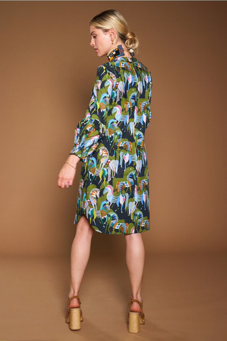 Printed Popelin Dress With Baloon Sleeves, Alternate, color, Green / Multicolour