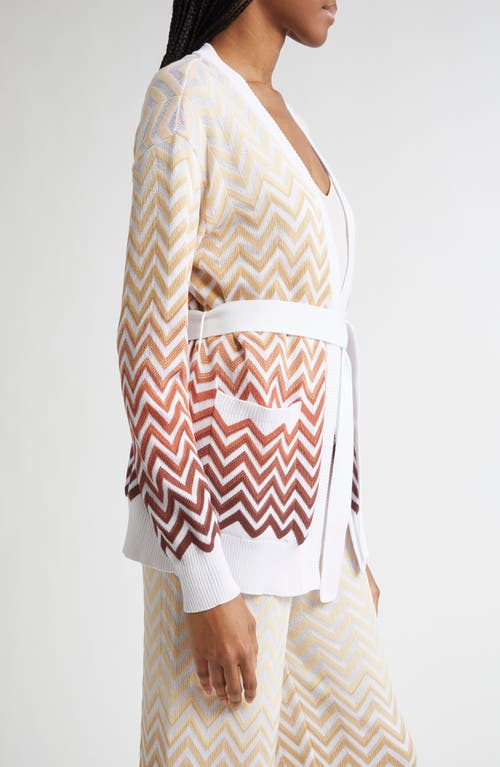 Missoni Gradient Chevron Stripe Belted Cardigan In Brown