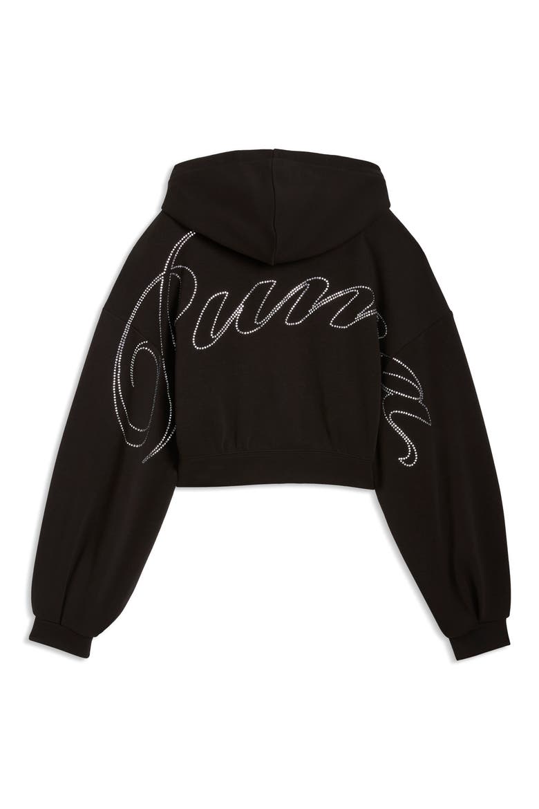 Essentials Bedazzled Rhinestone Embellished Cropped Graphic Hoodie, Alternate, color, PUMA BLACK