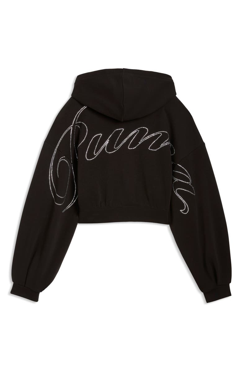 PUMA Essentials Bedazzled Rhinestone Embellished Cropped Graphic Hoodie, Alternate, color, 