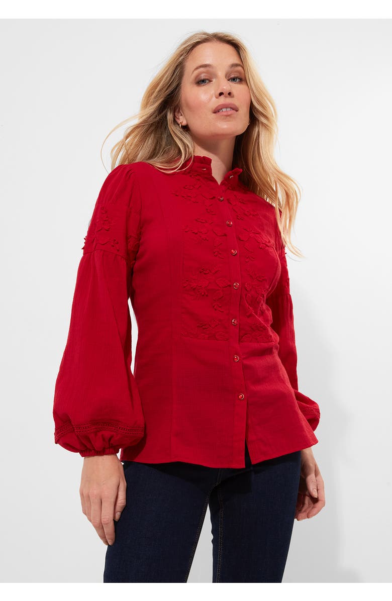 Joe Browns Long Balloon Sleeve Embroidered Blouse, Main, color, Classic Red