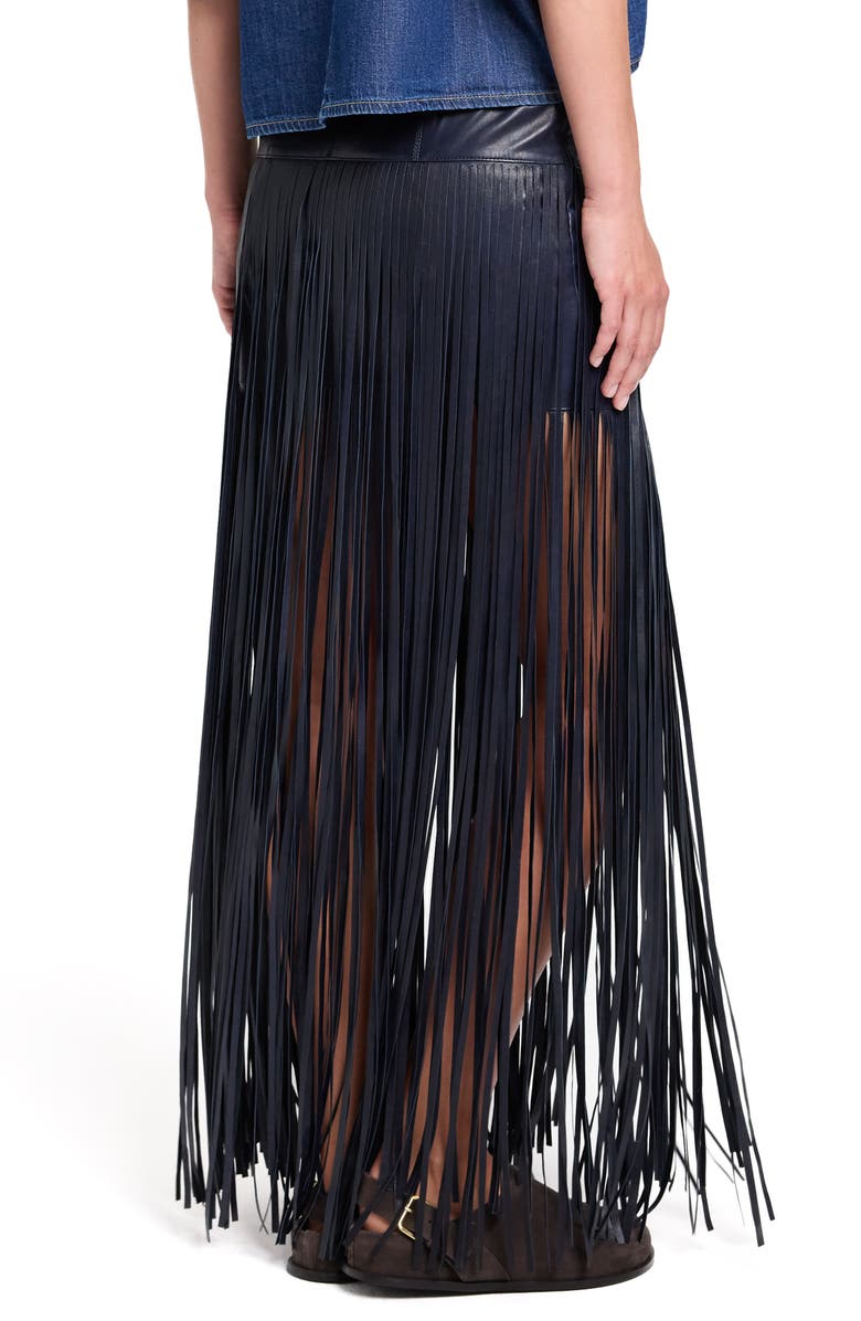 TWP Tangled Up Genuine Leather Fringe Skirt, Alternate, color, Midnight