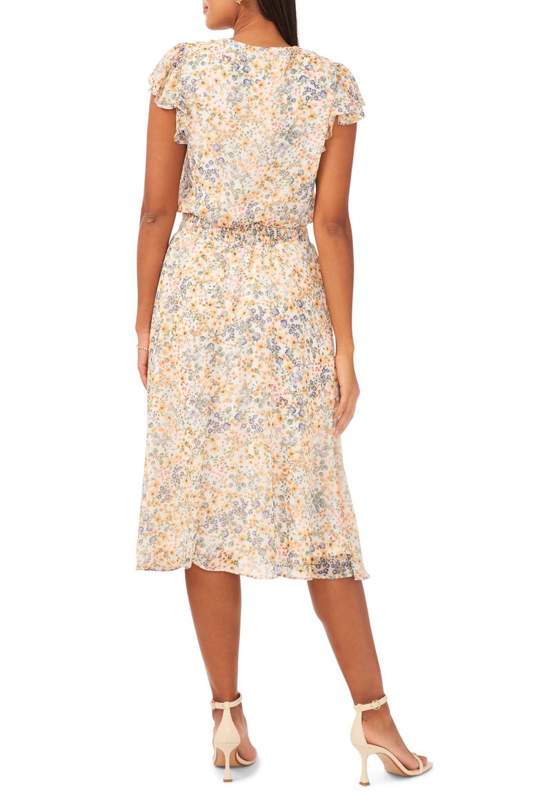 Floral Smocked Waist Midi Dress, Alternate, color, WHITE MULTI