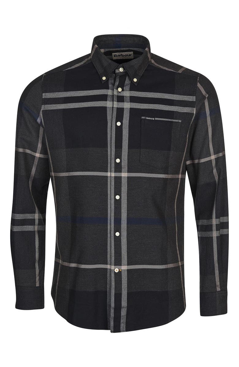 Barbour Dunoon Tailored Fit Plaid Button-Down Shirt, Alternate, color, Graphite