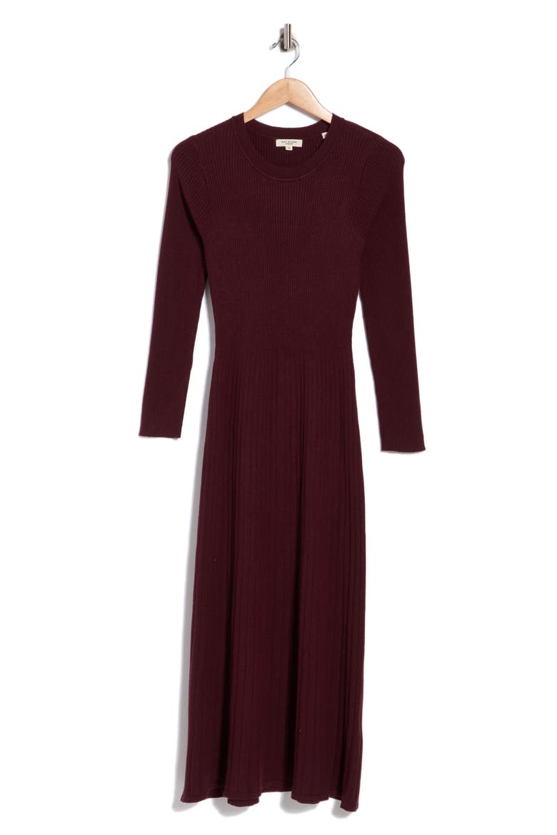 Ribbed Knit Long Sleeve Sweater Dress, Alternate, color, DARK WINE